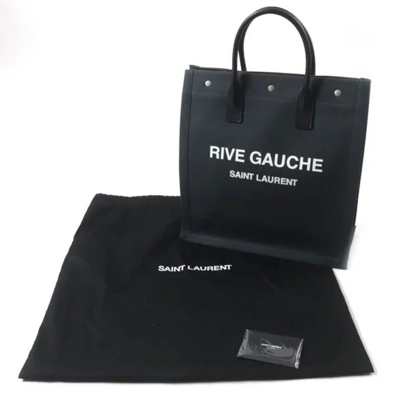Saint Laurent Paris Rive Gauche N S Canvas Leather Tote Bag Dark Gray - Picture 2 of 12